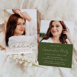 Modern handskriven Grönt Script 2 Photo Studenten Inbjudningar