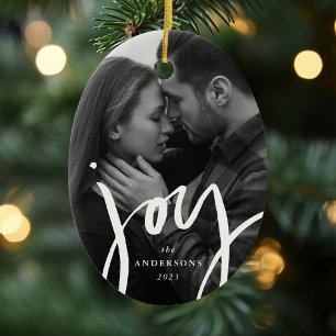 Modern, handskriven Joy Photo Helgdag Julgransprydnad Keramik