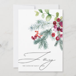 Modern handskriven Joy Winter Greenery Photo Julkort