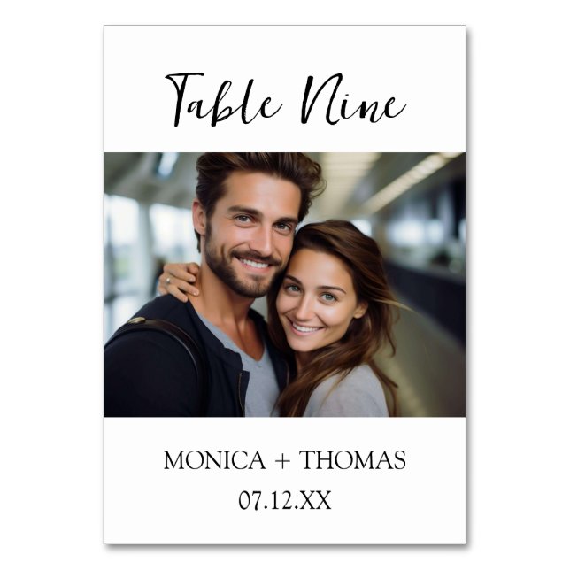 Modern handskriven + klassisk serif-foto bordsnummer (Framsidan)