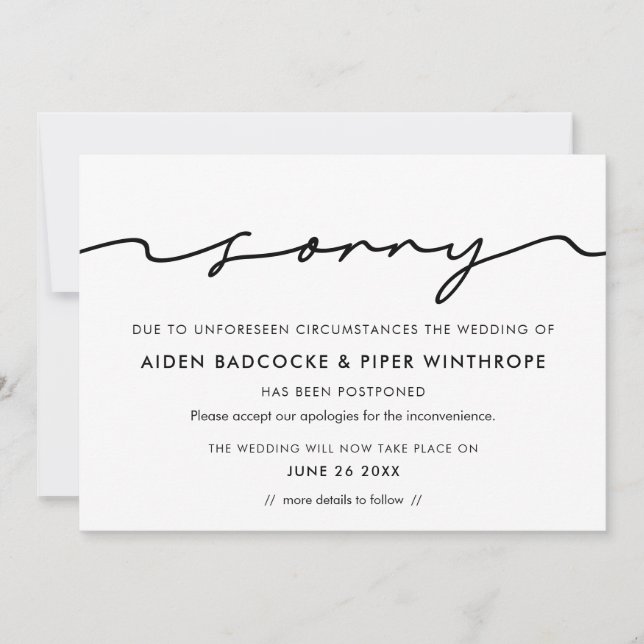 Modern handskriven ledsen bröllopsuppdatering kort (Framsida)