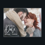 Modern handskriven monokrom bild av bröllop invit vykort<br><div class="desc">Modern handskriven monokrom bild bröllop minimalt sparar datumet för bröllopsinbjudan. Bakgrund och text färg kan ändras till kostym i stil. utrymme för fotografi på baksidan.</div>