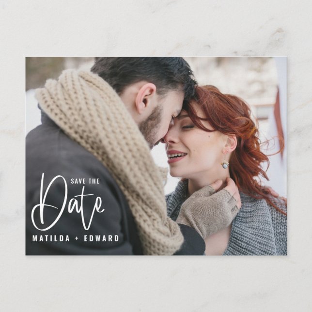 Modern handskriven monokrom bild av bröllop invit vykort (Framsida)