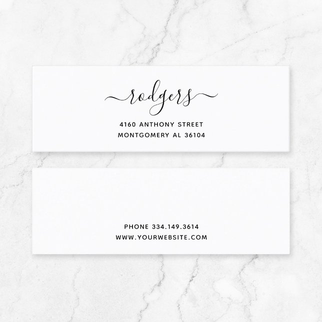 Modern handskriven Namn 08. Oformaterad mall Mini Visitkort (Timeless Small Business Stationary - modern script typography minimalist mini business card.)