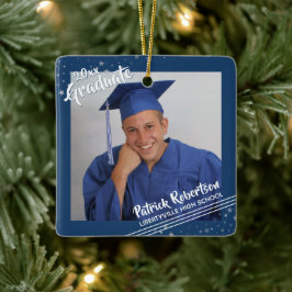 Modern handskriven Namn-fotoblå Student Julgransprydnad Keramik