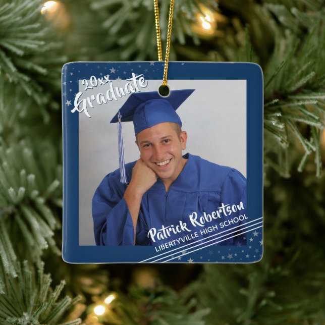 Modern handskriven Namn-fotoblå Student Julgransprydnad Keramik (Träd)