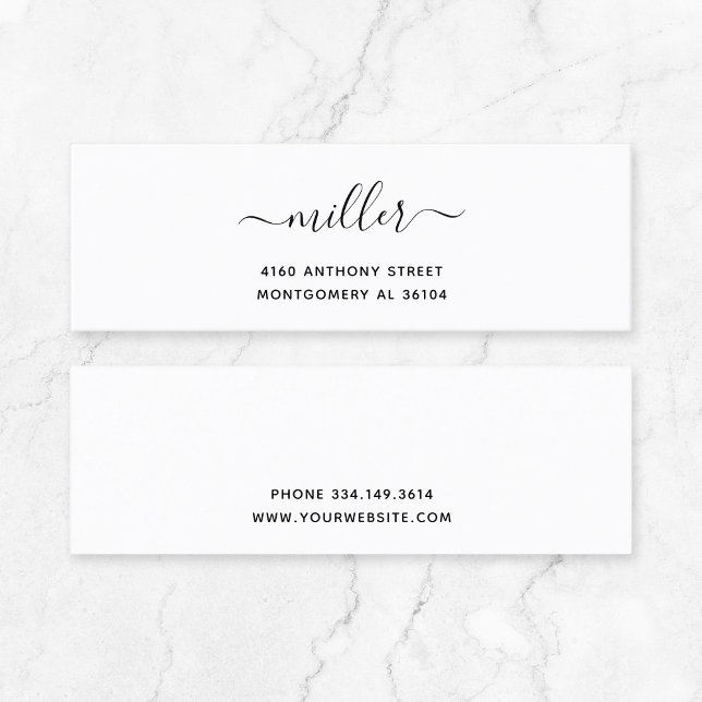 Modern handskriven Namn & Returadress 08d. Mini Visitkort (Timeless Quiet Luxury Calligraphy Small Business Essential - Timeless Typography Mini Business Card.)