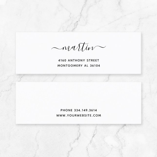 Modern handskriven Namn & Returadress 08e. Mini Visitkort (Timeless quiet luxury typography mini business card - modern minimalist small business stationary.)