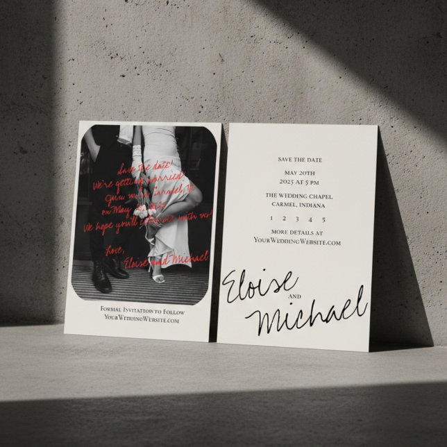 Modern Handskriven Overlagring Foto Spara Datum Inbjudningar (Modern Romantic Handwritten Photo Save the Date Invitation)