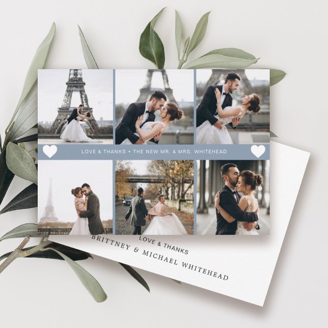 Modern handskriven Photo Collage Dusty Blue Tack Kort (Skapare uppladdad)