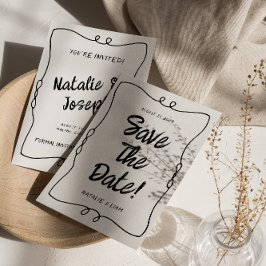 Modern handskriven retro Unik Ram Bröllop Spara Datumet