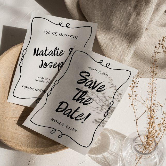 Modern handskriven retro Unik Ram Bröllop Spara Datumet (Skapare uppladdad)