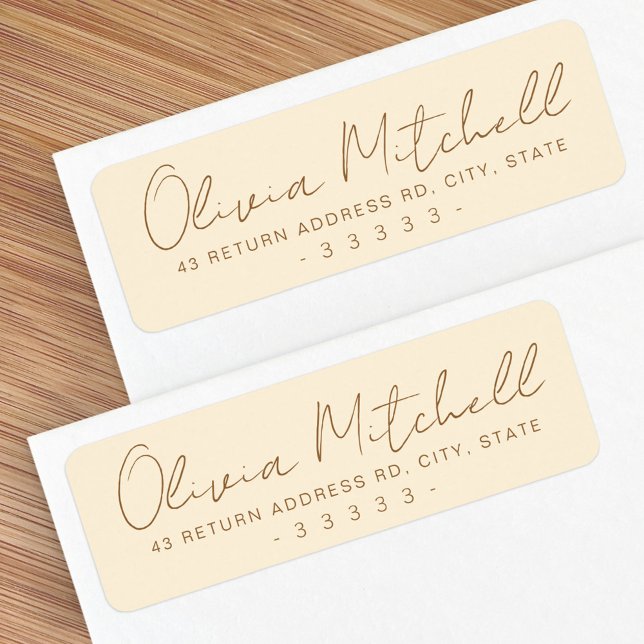 Modern handskriven returadress av namn kräm returadress etikett (Modern handwritten name cream return address label)