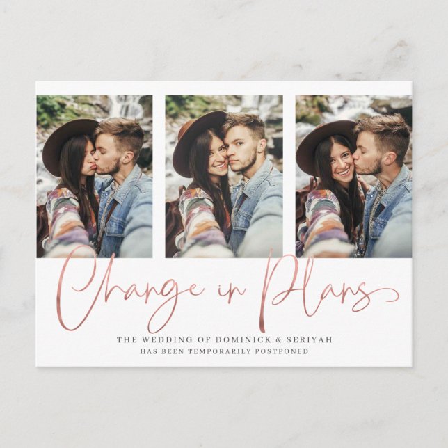 Modern handskriven rose gold vigsel utskjutande vykort (Framsida)