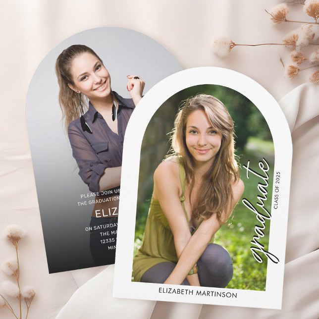 Modern handskriven script foto välvd examen inbjudningar (Skapare uppladdad)