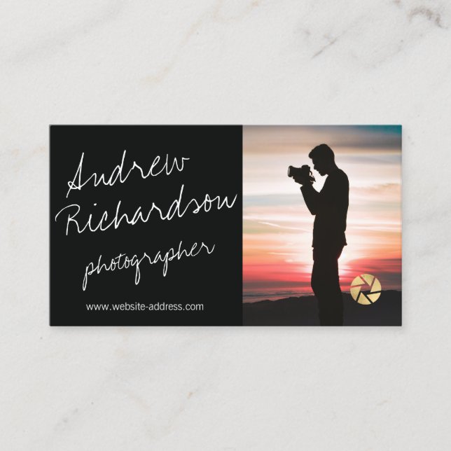 Modern handskriven Silhouette-fotograf Visitkort (Framsida)