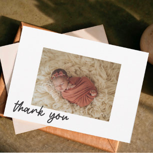 Modern handskriven skrift Baby Shower Fotokort Tack Kort