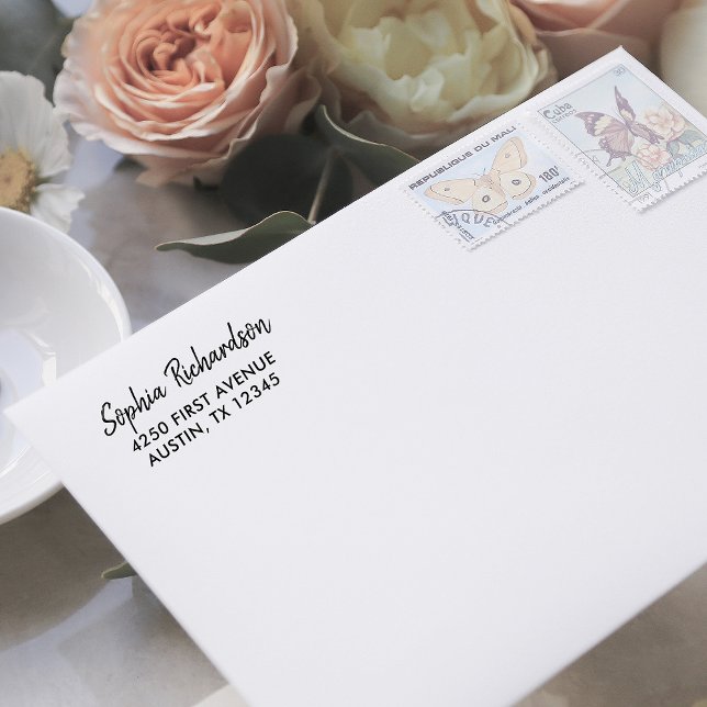Modern handskriven skript | RETURADRESS Självfärgande Stämpel (A simple and minimalist return address stamp with modern handwritten script)
