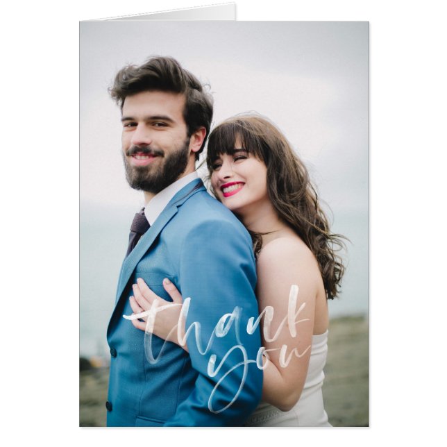 Modern, handskriven, tack vare ditt kort Bröllop (Framsidan)