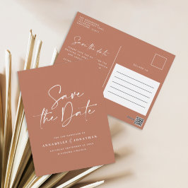 Modern handskriven typografi bröllop terracotta vykort