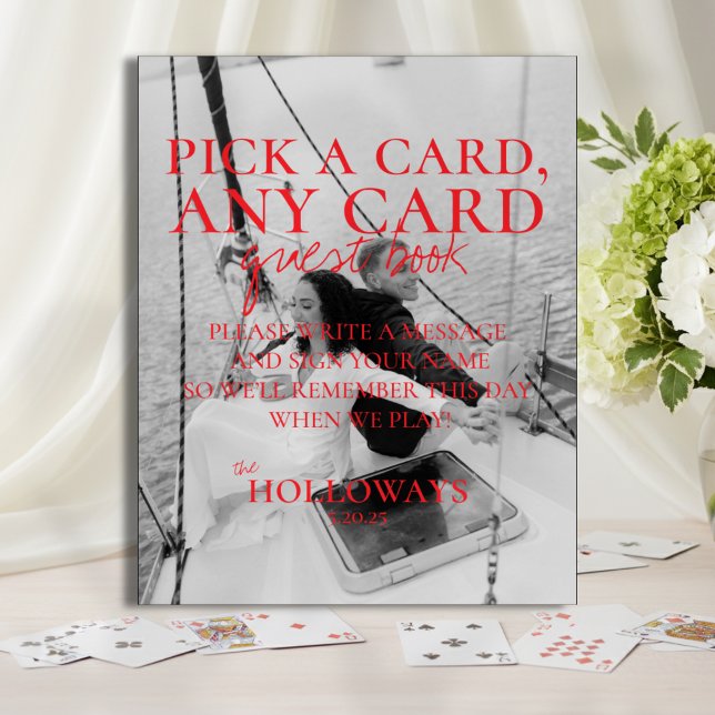 Modern handskriven uppspelningskortets gästskylt B Poster (Add a fun and interactive touch to your wedding with this Modern Playing Card Guest Book Sign!)