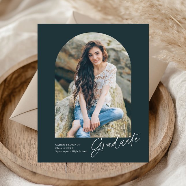 Modern Handskriven Valfoto Examen (Handwritten Graduate Photo Graduation Invitations.)