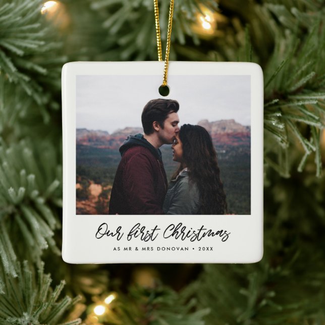 Modern handskriven vår första julbild julgransprydnad keramik (Träd)