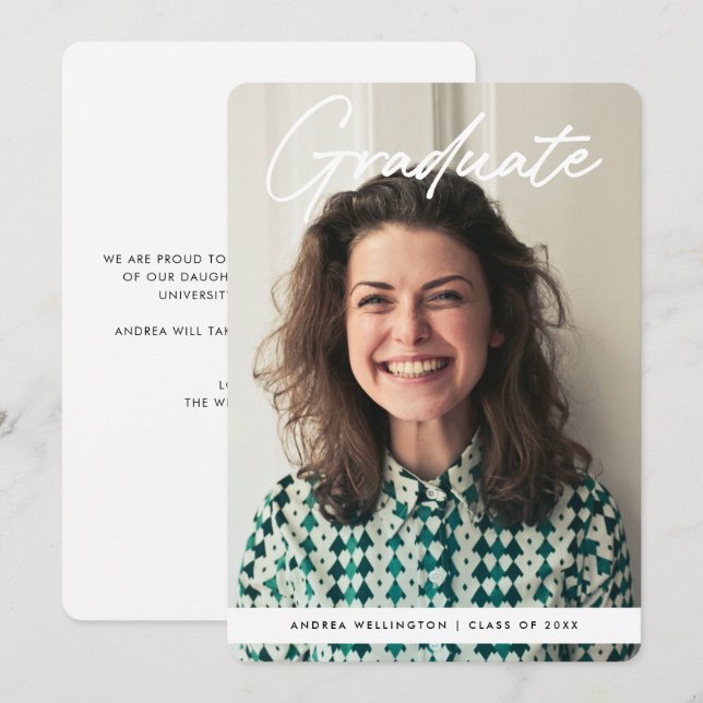 Modern handskrivet skript, foto Studenten Meddelande (Fram/baksida)