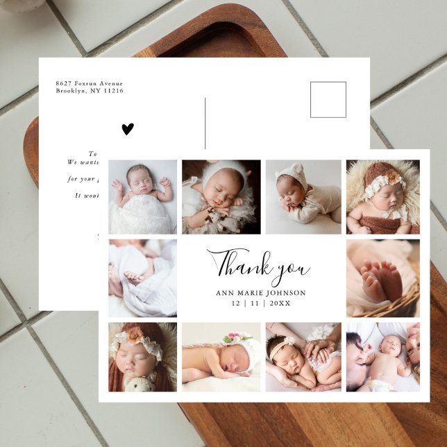 Modern handstil 10 Photo Baby Shower Tack Helg Vykort (Skapare uppladdad)