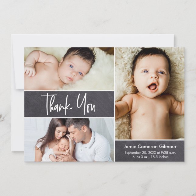 Modern handstil 3 Photo Collage Baby Shower Tack Kort (Framsida)