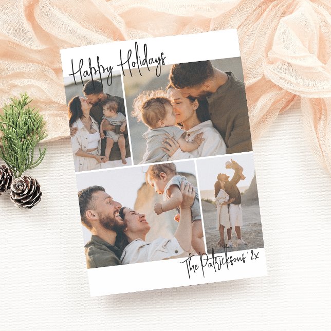 Modern handstil 4 multifoto-jul-Helgdag Julkort (Skapare uppladdad)