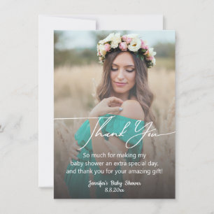 modern handstil baby shower foto tack anteckningskort