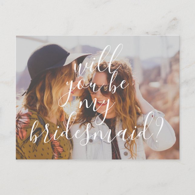 Modern handstil blir min bridesmaid inbjudan vykort (Framsida)