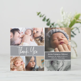 Modern handstil för Photo Collage Baby Shower Tack Kort