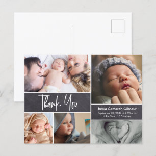 Modern handstil Fotokollage Baby Shower Inbjudan Vykort