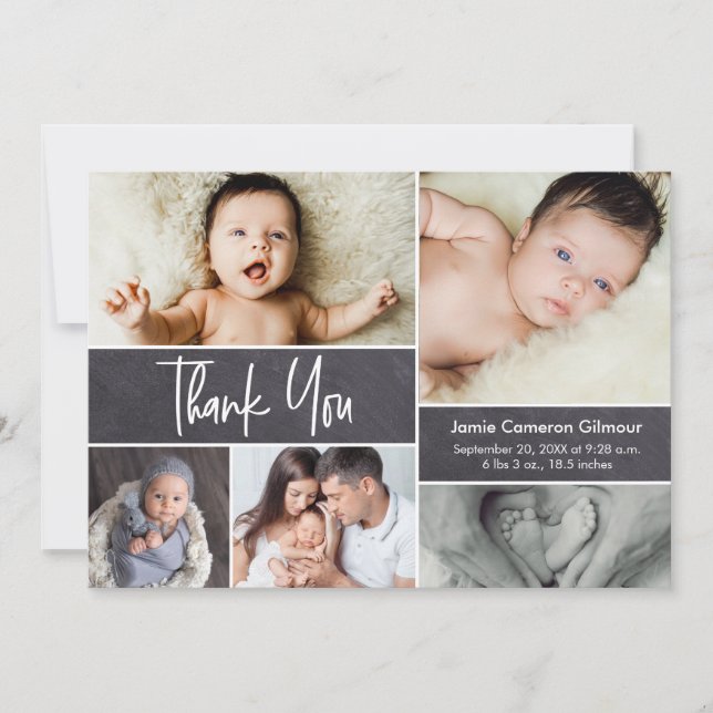 Modern handstil Fotokollage Baby Shower Tack Kort (Framsida)