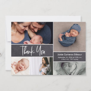 Modern handstil Fotokollage Baby Shower Tack Kort