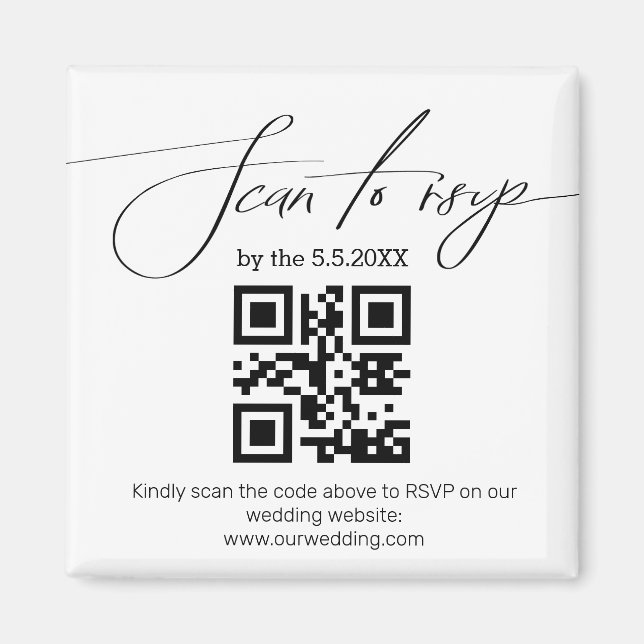 modern handstil rsvp qr-kod bröllop magnet (Framsidan)