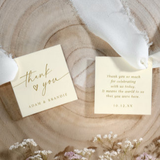 Modern Handwriting Cream Gold Thank You Wedding Gåvor Etiketter