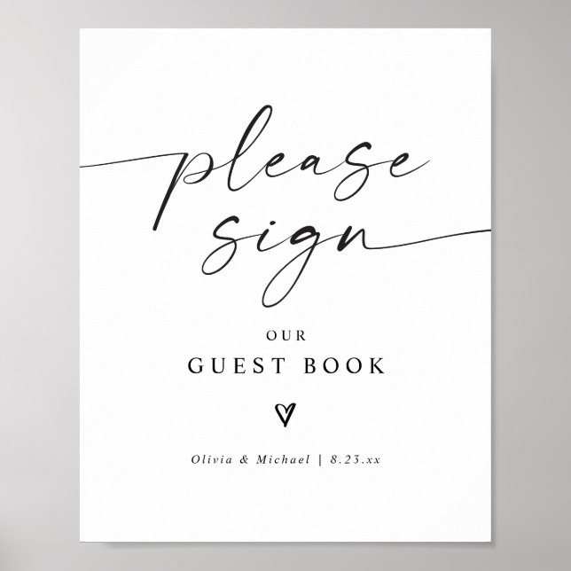 Modern Handwriting Heart Wedding Guest Book Sign Poster (Framsidan)