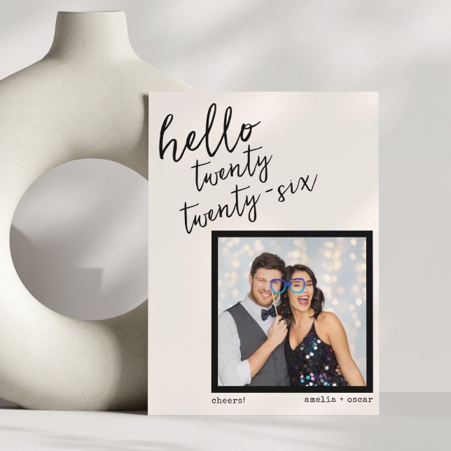 Modern Handwritten New Year Photo Wedding Couple Julkort (Skapare uppladdad)