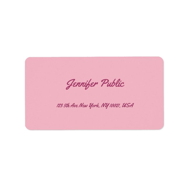 Modern Handwritten Script Text Elegant Pink Plain Adressetikett (Framsidan)