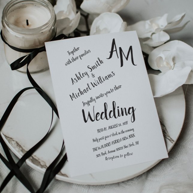 Modern Handwritten Simple Black and White Wedding Inbjudningar (Skapare uppladdad)