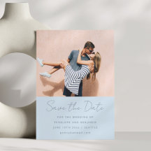 Modern Handwritten Soft Blue Wedding Photo