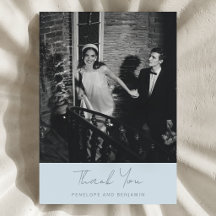 Modern Handwritten Soft Blue Wedding Photo