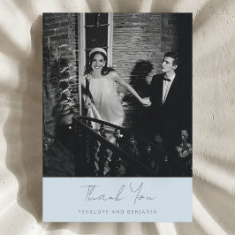 Modern Handwritten Soft Blue Wedding Photo Tack Kort