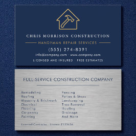 Modern Handyman Construction Metal Navy Blue Gold  Visitkort