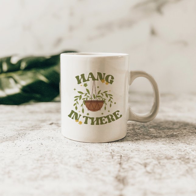 Modern 'Häng kvar' Botanisk Positivitetscitat  Kaffemugg (Skapare uppladdad)