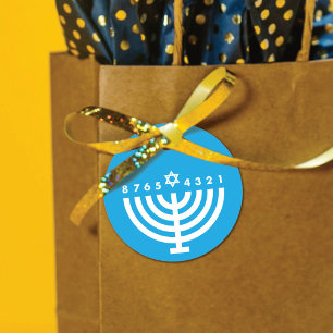 Modern Hannukajj Menorah Blå & Vit presentförpackn Gåvor Etiketter
