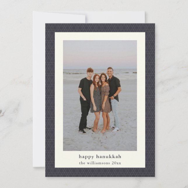 Modern Hanukah Star Elegant Navy Blue Photo Julkort (Framsida)